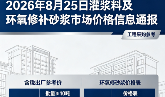 龙山2026年8月25日灌浆料及环氧修补砂浆市场价格信息通报